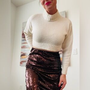 ARITZIA Wilfred Romanza Cropped Turtleneck Sweater Cream Small